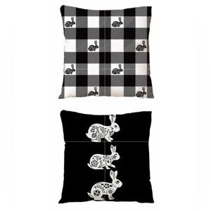 Seasonal Pillow Covers Easter Bunnies Zip Closure 17.7 In Black White Set of 2